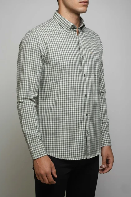 پیراهن مردانه چهارخانه آستین بلند نخ پنبه شیک 417
