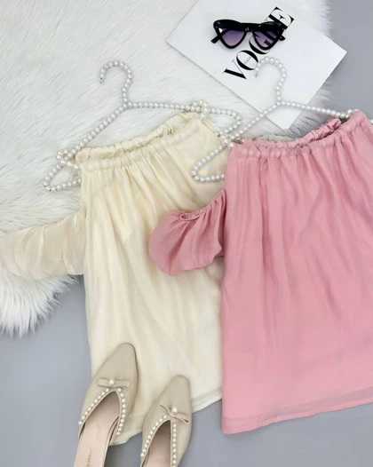 تاپ بند مروارید سرشونه باز کد 4607