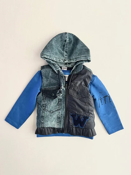 ست دو تیکه پافر و بولیز نیم جین (1تا3سال) 7240