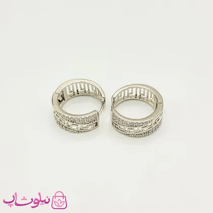 گوشواره حلقه‌ای پهن ژوپینگ طرح ورساچه نقره ای