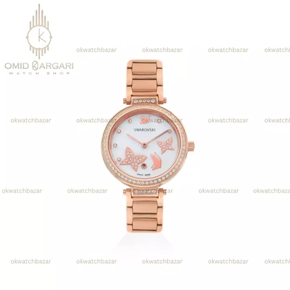 ساعت مچی سواروسکی صفحه طرحدار سفید رزگلد Swarovski