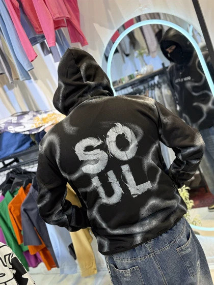 هودی نینجایی مشکی طرح soul پارچه دورس گرم بالا