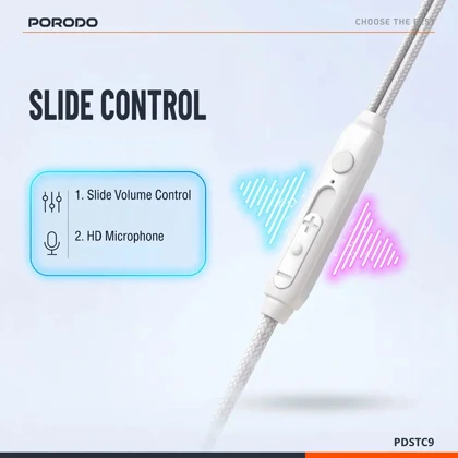 هندزفری سیمی تایپ سی پورودو Porodo مدل PDSTC9WH با میکروفون