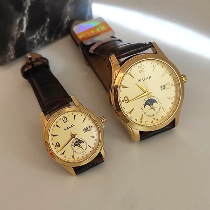 ست ساعت مچی زنانه و مردانه والار (WALAR) بند چرمی