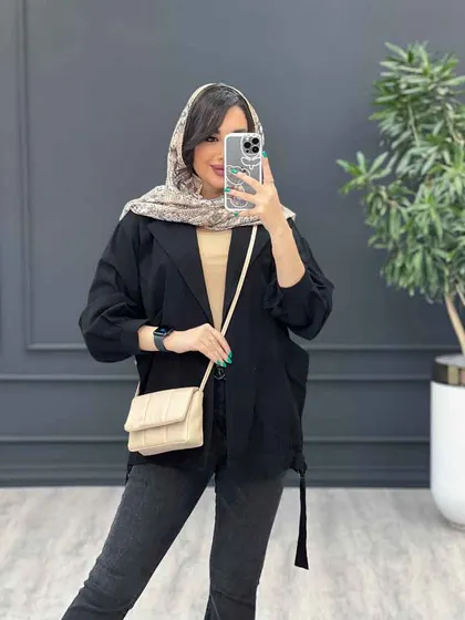 مانتو لینن سگک دار سر آستین پیله