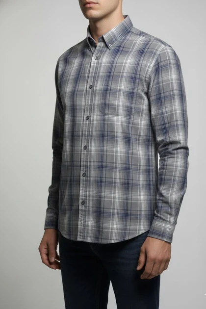 پیراهن مردانه چهارخانه آستین بلند نخ پنبه شیک 419