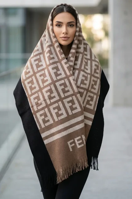 شال بافت طرح فندی - معجزه رنگ‌های زمستانی در یک طراحی کلاسیک