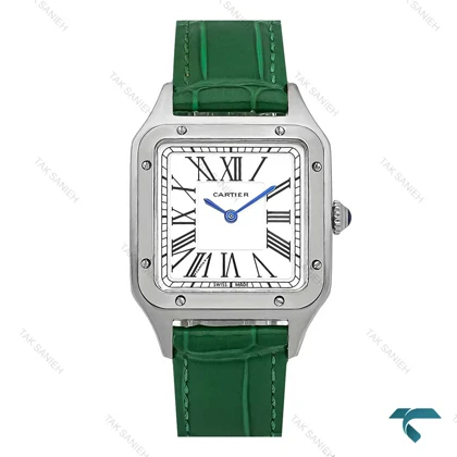 ساعت کارتیر سانتوس دومونت زنانه نقره ای بند چرم سبز متوسط Cartier-7920-L