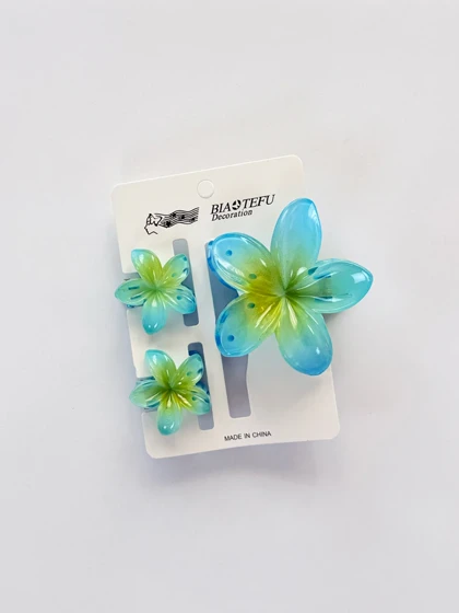 کلیپس مو طرح گل پلومریا Polomeria بسته 3 عددی