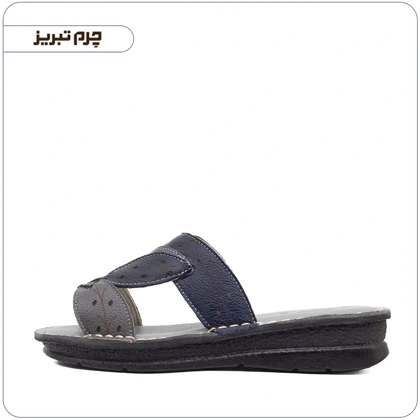 دمپایی چرم زنانه مدل یاپراک سرمه ای