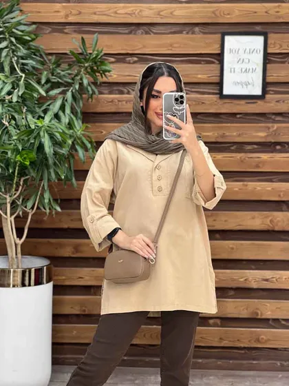 مانتو لینن جلو بسته یقه انگلیسی