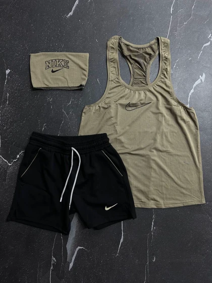 پکیج کد S224 شامل رکابی + شلوارک + اسکارف با تم قهوه ای🔥