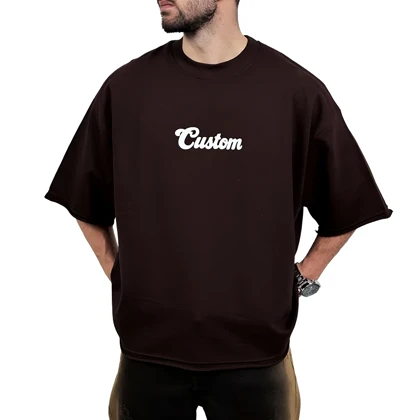 تیشرت مردانه قهوه ای پنبه سه نخ طرح ساده فونت