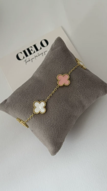 دستبند ونکلیف صورتی و طلایی