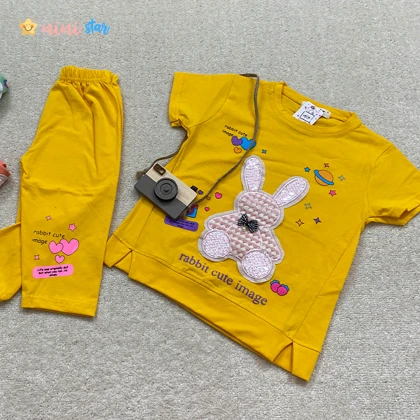 تیشرت شلوارک دخترانه DENIZ خرگوش پولکی 3 الی 8 سال