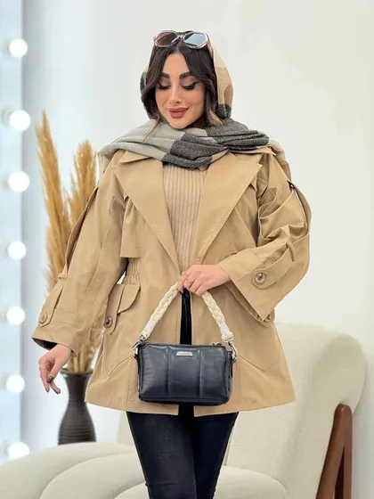بارانی کمرکش جیب پاگن