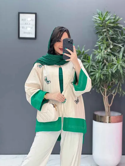 مانتو لینن نچرال طرح پروانه