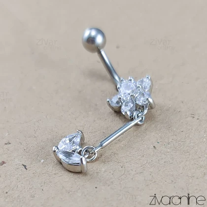 پیرسینگ ناف جواهری مدل گل و برگ 70069