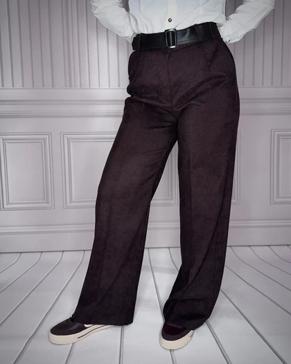 خرید شلوار بگ مخمل کبریتی قهوه ای زنانه قد 107 سایز بندی 40 تا 48 Women's Brown Corduroy Baggy Pants کد 914103