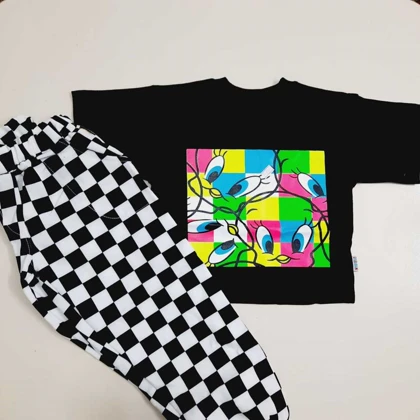 کراپ شلوار طرح تویتی سفید و مشکی