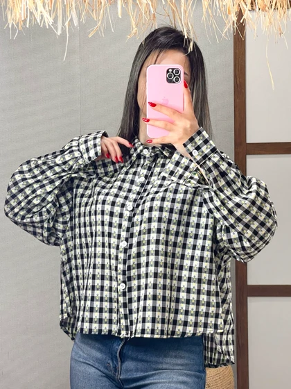 شومیز وارداتی خنک چهارخونه مشکی