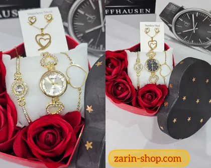 باکس گل هدیه ساعت و سرویس زنانه نگینی