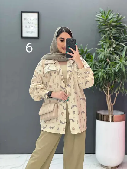 مانتو لینن طرح دار دو جیب پاکتی