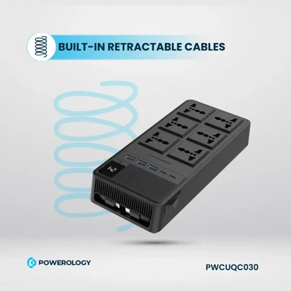 چند راهی برق پاورولوژی مدل PWCUQC030 با 6 سوکت، 5 پورت و کابل شارژ