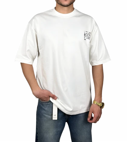 تیشرت آستین کوتاه مردانه سفید طرح دار گرافیکی