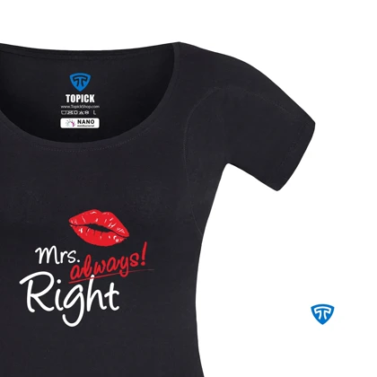 تیشرت نانو آنتی باکتریال ضد تعریق زنانه مشکی طرح mrs.Right
