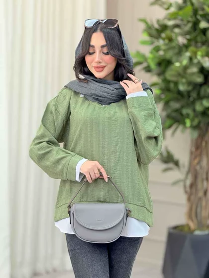 شومیز یقه تک دکمه ترکیبی