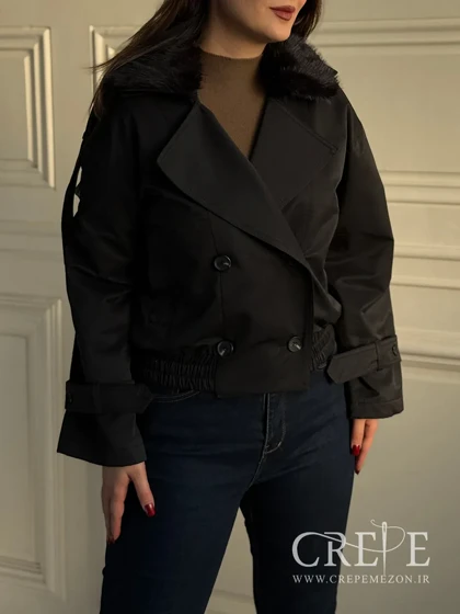 بارانی کراپ یقه خزدار