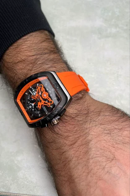 ساعت مچی مردانه سیلیکونی اسپرت کارن 8443 آبی نارنجی (کورن CURREN) سه موتور فعال