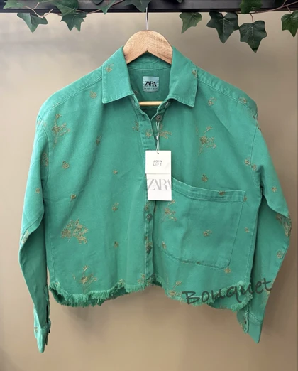 کت کراپ زارا سبز گلدوزی