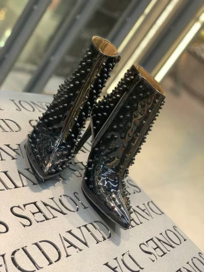 کفش نیم بوت زنانه مدل Heeled Leather Ankle Boots - Patterned