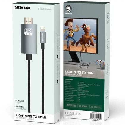 کابل لایتنینگ به HDMI گرین لاین Green Lion مدل GNHDMI2LGTGY طول 2 متر