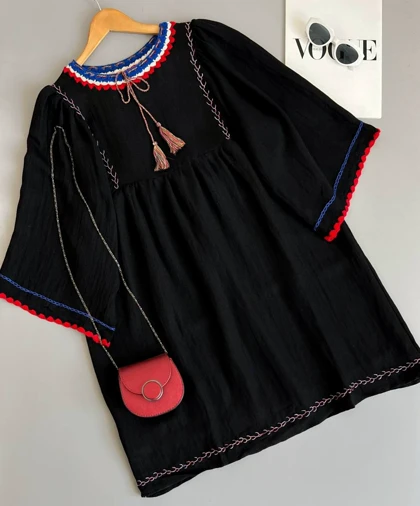 پیراهن مانتویی کنف نخ منگوله‌دار کد 2770