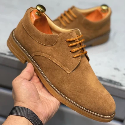 کفش کلاسیک مردانه رنگ شتری جنس جیر اشبالت کد 9385