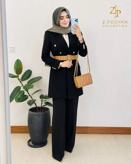 کت و شلوار زنانه کرپ مشکی ZP
