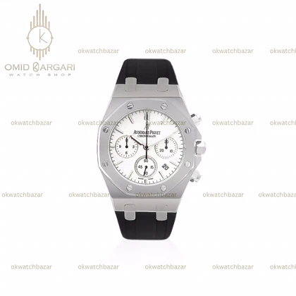 ساعت مچی اودمار پیگه کورنوگراف بند رابر مشکی صفحه سفید Audemars Piguet