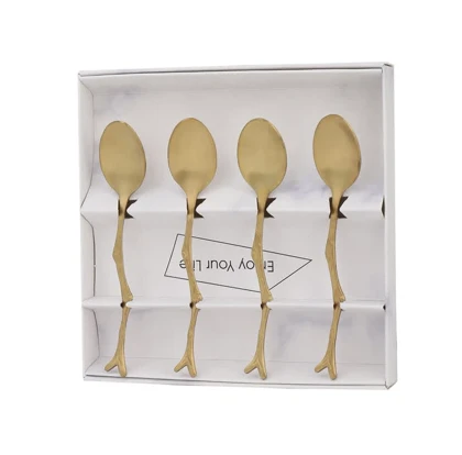 قاشق دسر خوری طلایی طرح شاخه