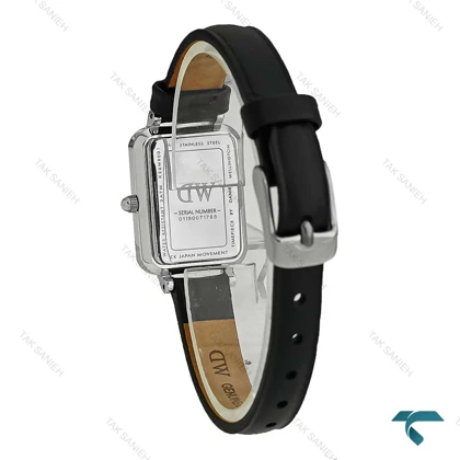 ساعت زنانه مستطیلی DW بند چرمی نقره ای صفحه سفید نگینی DW-8380-L