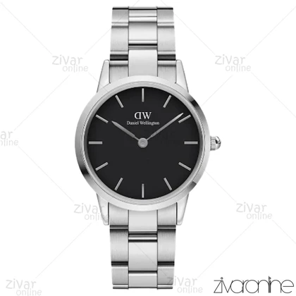 ساعت دنیل ولینگتون آیکونیک لینک زنانه سیلور صفحه مشکی مدیوم 103456