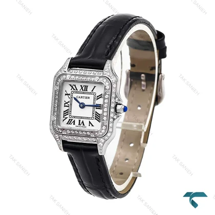 ساعت کارتیر Panthere زنانه سیلور بند چرم فول نگین اسمال Cartier-6271-L