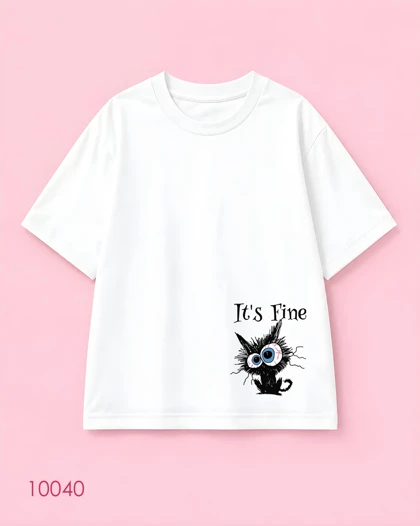 تیشرت سایز بزرگ سفید طرح گربه کلافه It’s Fine