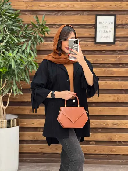 مانتو لینن جلو پیله آستین بنددار