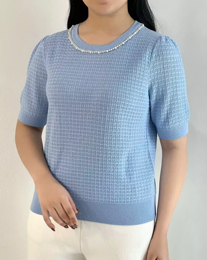 بلوز بافت یقه مروارید کد 5443