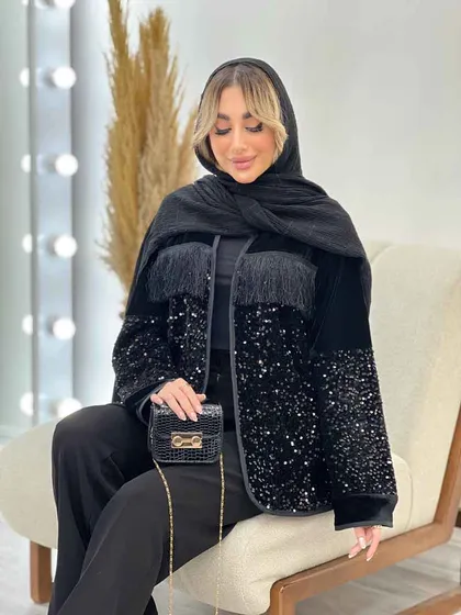 مانتو پولک دوزی ریش دار