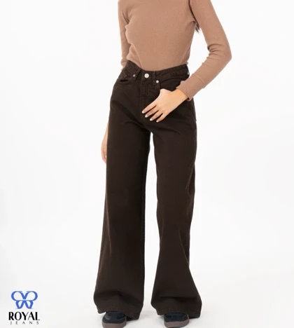 شلوار جین زنانه بگی قهوه ای تیره جک پات ریزشی رویال royal jeans
