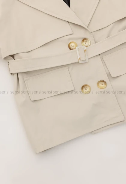 ترنچ کت جلودکمه آستردار@@کد1004294